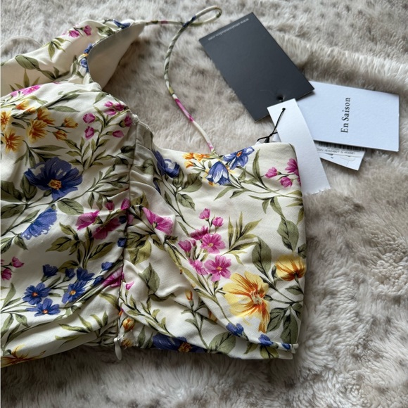NWT En Saison Floral Print One Shoulder Ruched Top Small - Picture 10 of 10